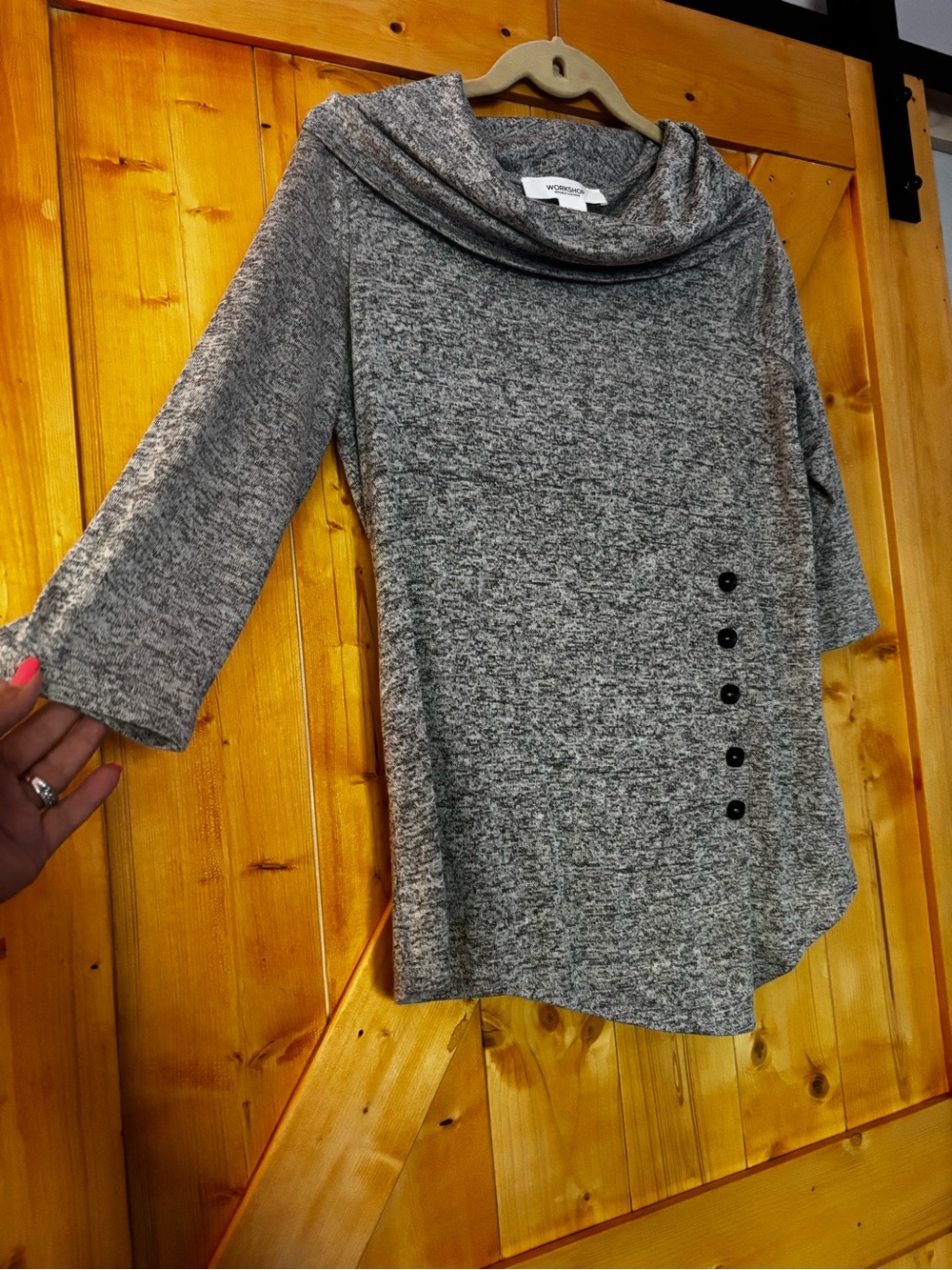 WORKSHOP‎ Gray Marled Cowl Neck Asymmetrical Button Tunic Top Medium